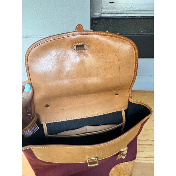 Dooney & Bourke USA Burgundy Canvas Tan Leather Backpack Purse AWL Duck Vintage - Picture 8 of 11